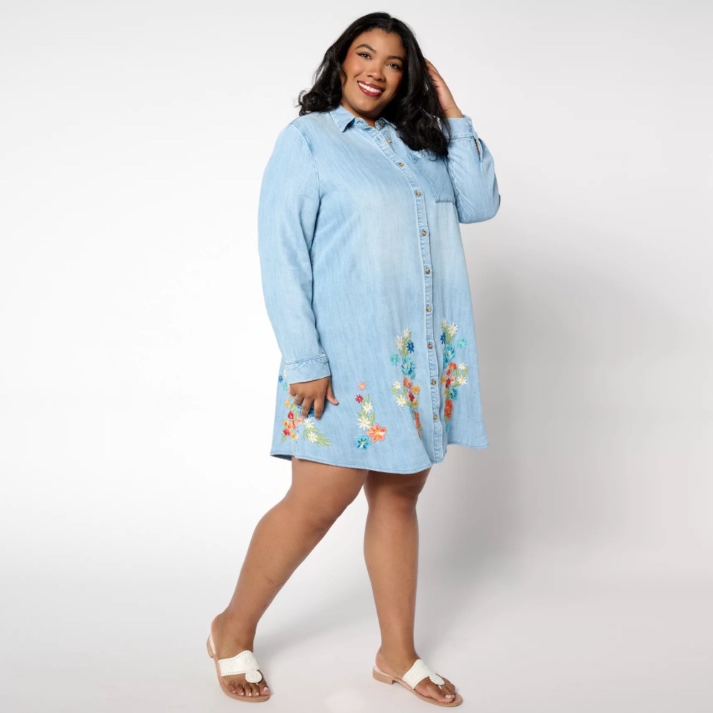 DRIFTWOOD Light Blue Embroidered Denim Shirt Dress